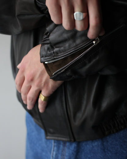ssstein/MOUTON COLLAR CALF ZIP JACKET "DARK BROWN"