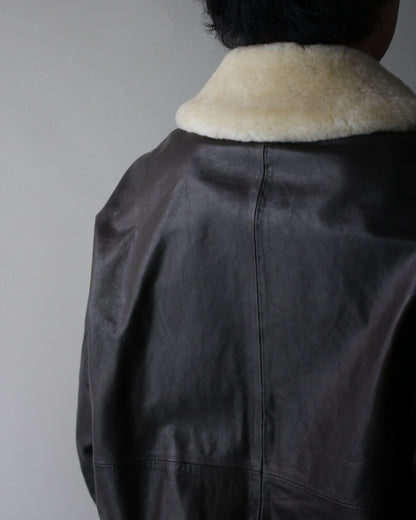 ssstein/MOUTON COLLAR CALF ZIP JACKET "DARK BROWN"