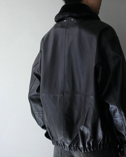 ssstein/MOUTON COLLAR SHEEP LEATHER ZIP JACKET "GREY BROWN"