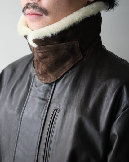 ssstein/MOUTON COLLAR CALF ZIP JACKET "DARK BROWN"