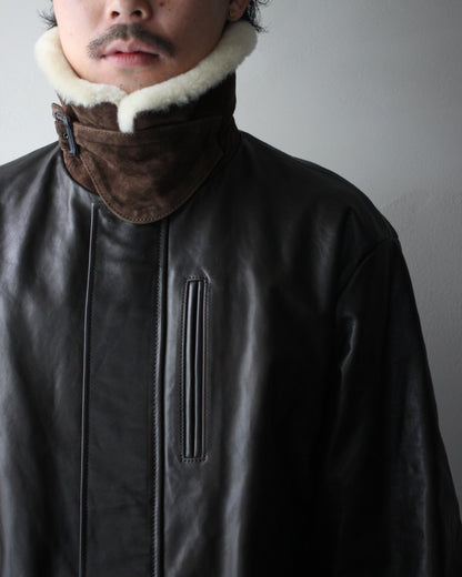 ssstein/MOUTON COLLAR CALF ZIP JACKET "DARK BROWN"
