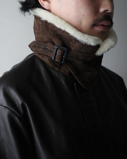 ssstein/MOUTON COLLAR CALF ZIP JACKET "DARK BROWN"
