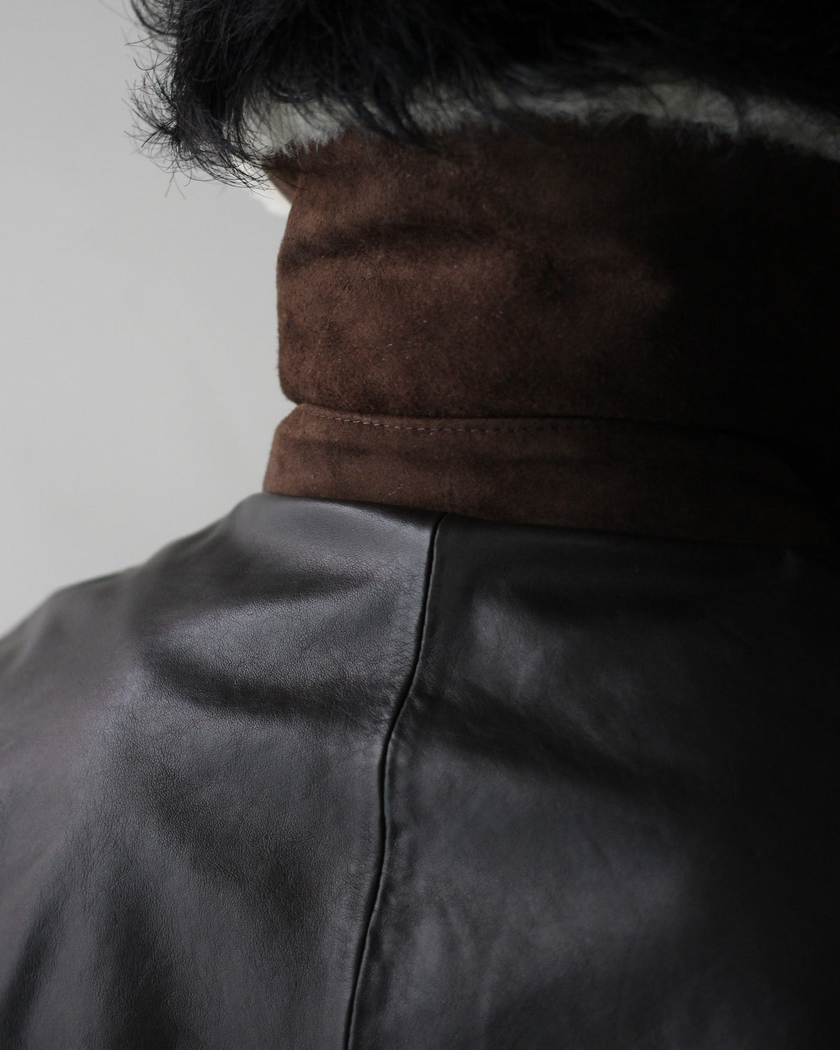 ssstein/MOUTON COLLAR CALF ZIP JACKET "DARK BROWN"