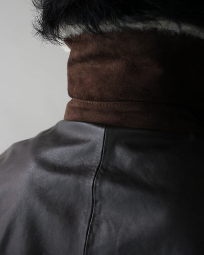 ssstein/MOUTON COLLAR CALF ZIP JACKET "DARK BROWN"