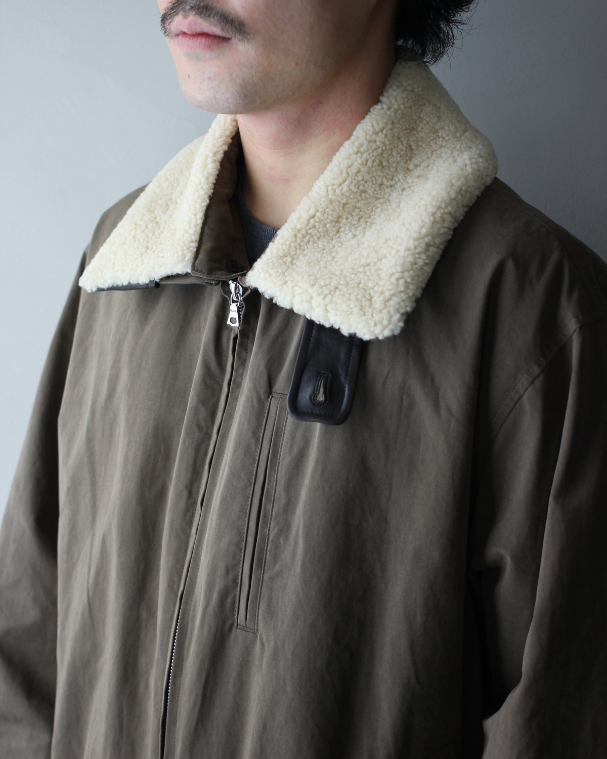 ssstein/DETATCHABLE COLLAR RESIN-FINISH COTTON JACKET  "KHAKI"