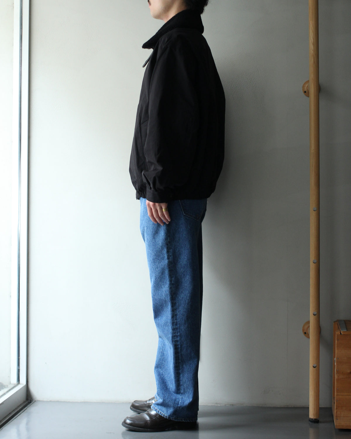 ssstein/DETATCHABLE COLLAR RESIN-FINISH COTTON JACKET  "BLACK"