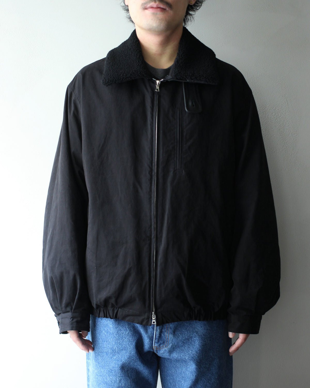 ssstein/DETATCHABLE COLLAR RESIN-FINISH COTTON JACKET  "BLACK"