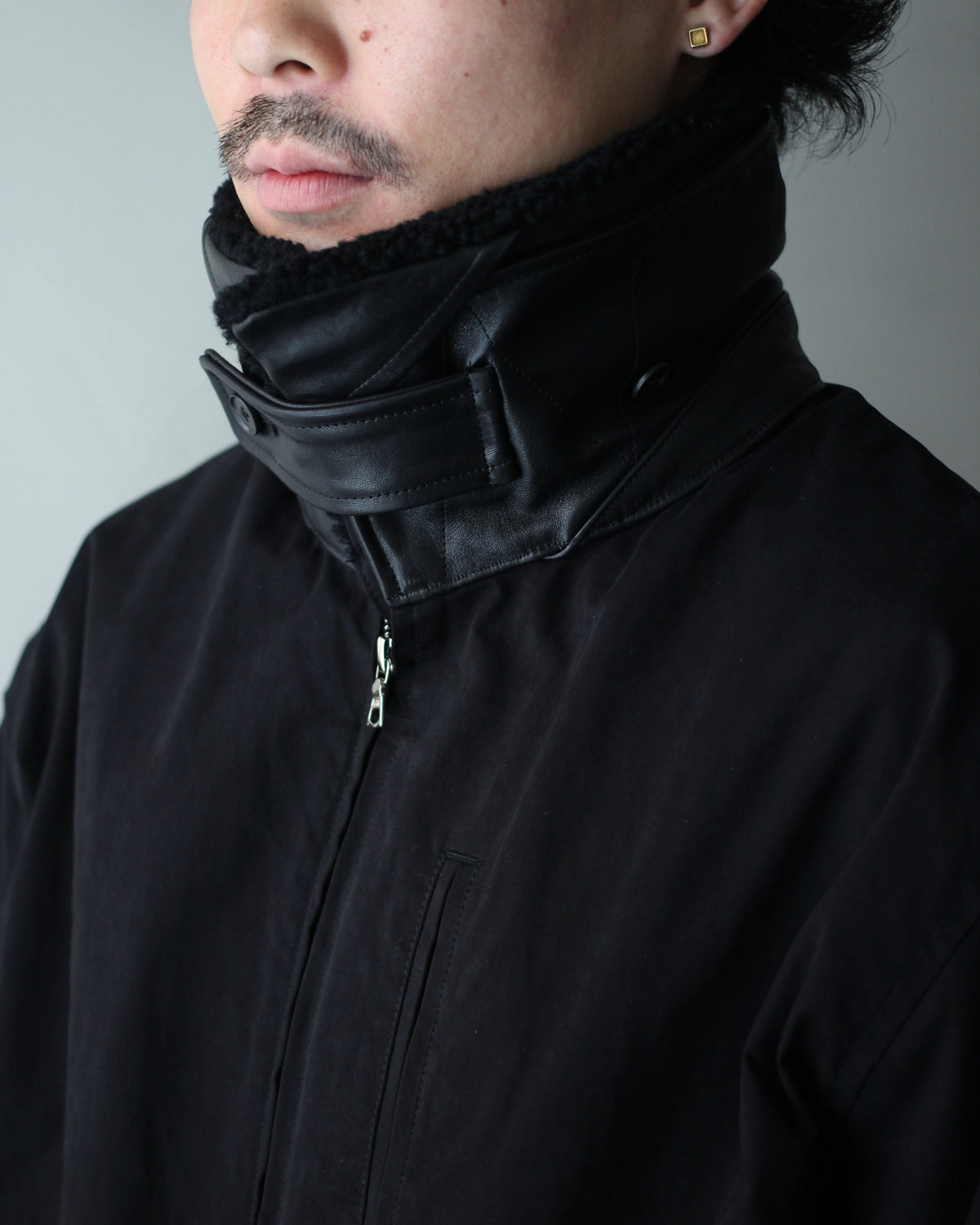 ssstein/DETATCHABLE COLLAR RESIN-FINISH COTTON JACKET  "BLACK"