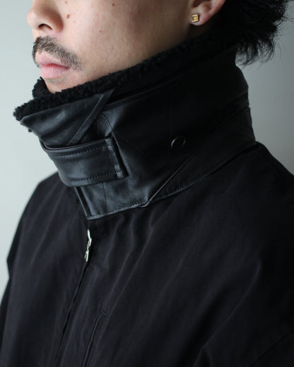 ssstein/DETATCHABLE COLLAR RESIN-FINISH COTTON JACKET  "BLACK"