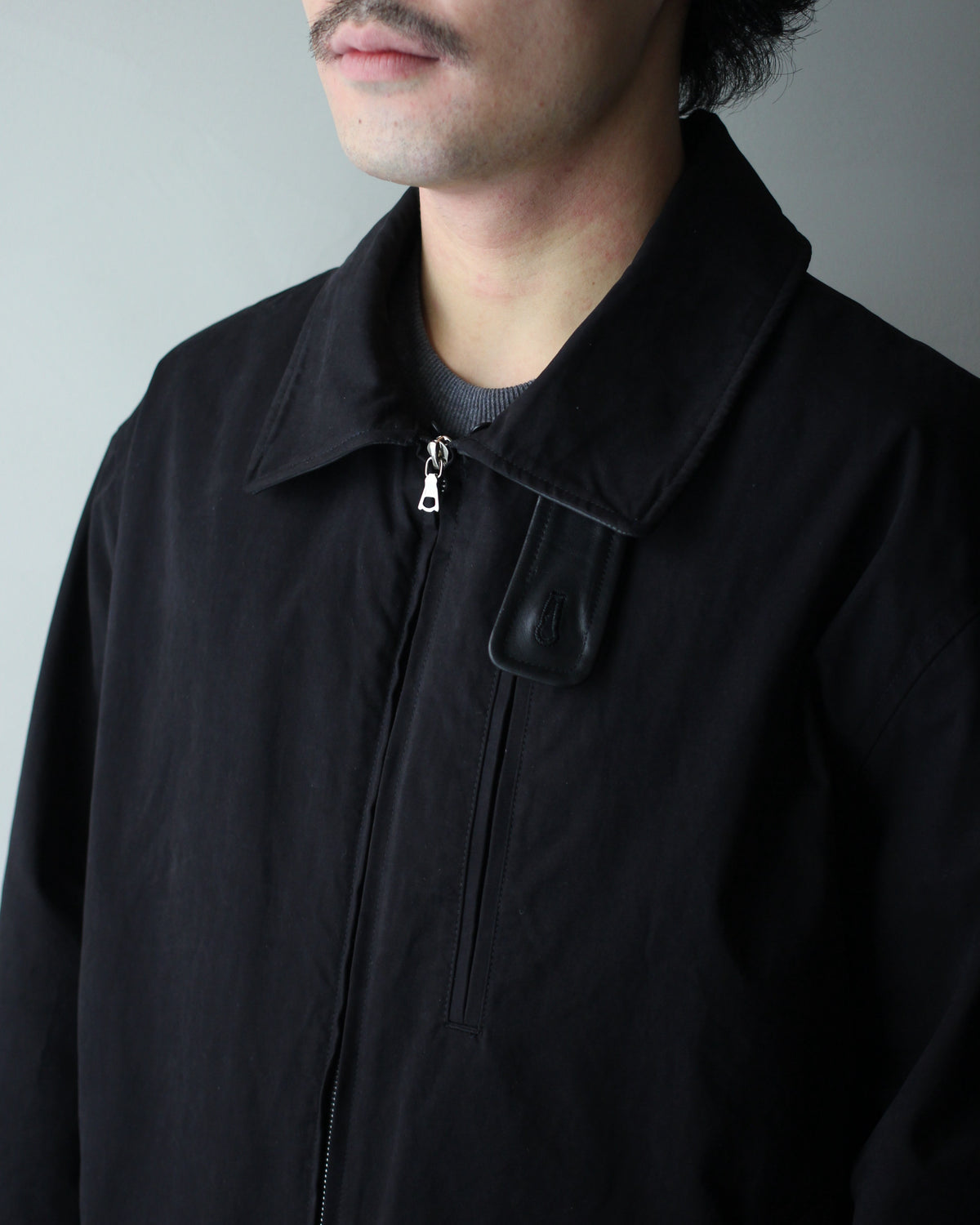 ssstein/DETATCHABLE COLLAR RESIN-FINISH COTTON JACKET  "BLACK"