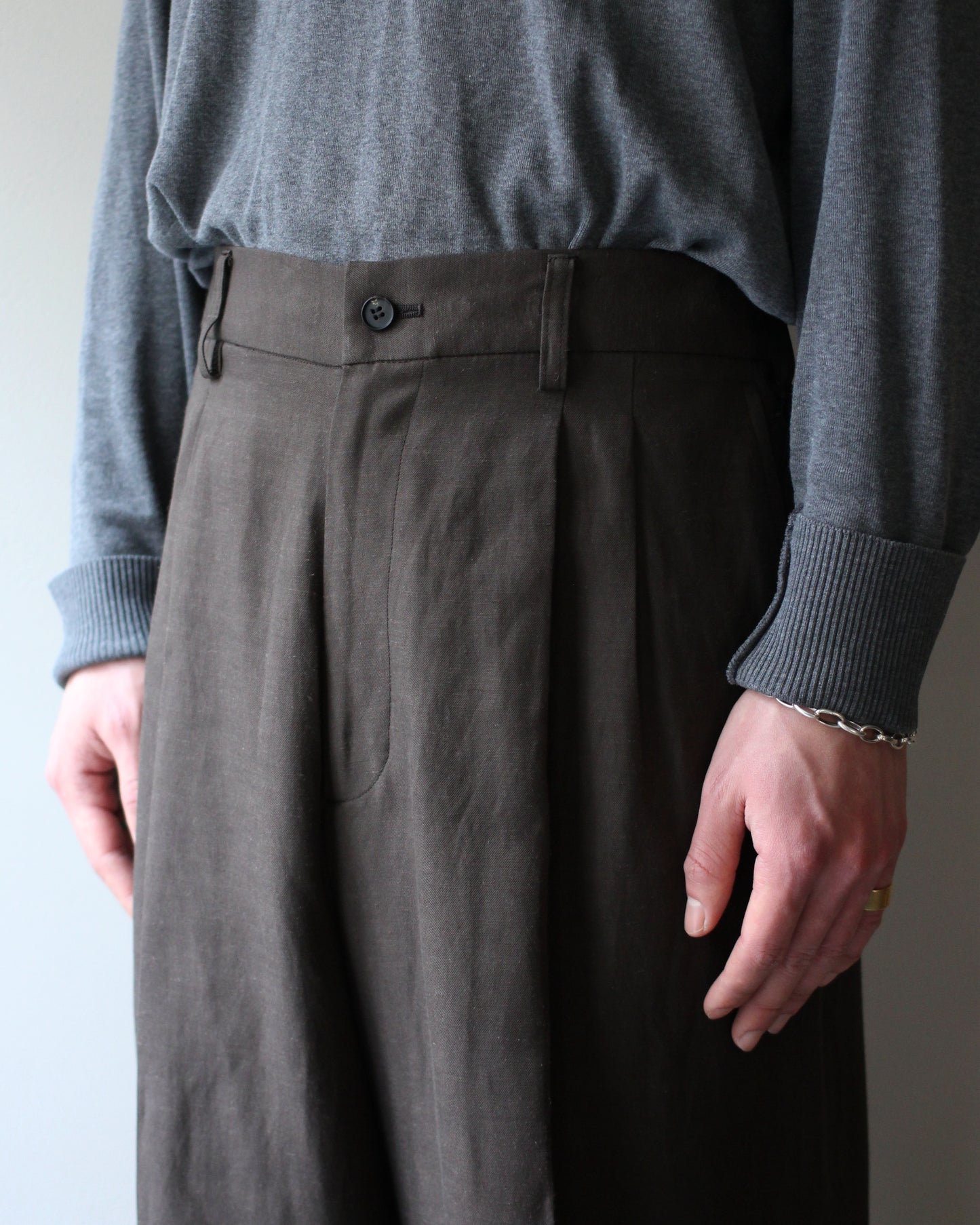 ssstein/VIS/LI/RA TWILL EASY LONG WIDE TROUSERS "KHAKI BROWN"