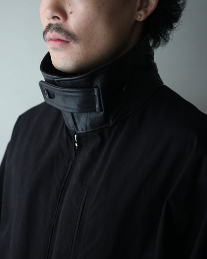ssstein/DETATCHABLE COLLAR RESIN-FINISH COTTON JACKET  "BLACK"