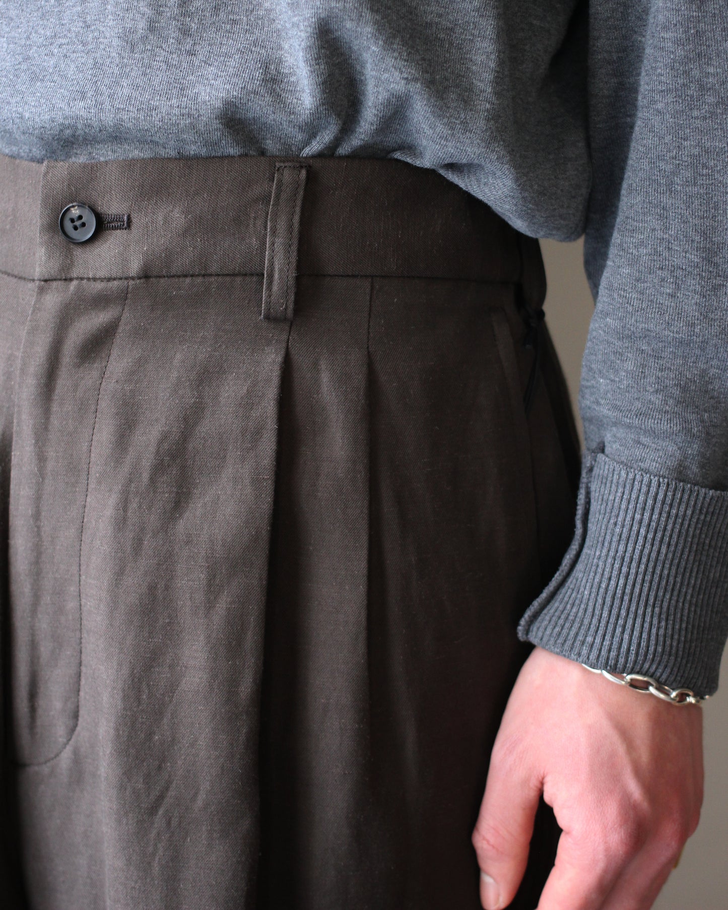 ssstein/VIS/LI/RA TWILL EASY LONG WIDE TROUSERS "KHAKI BROWN"