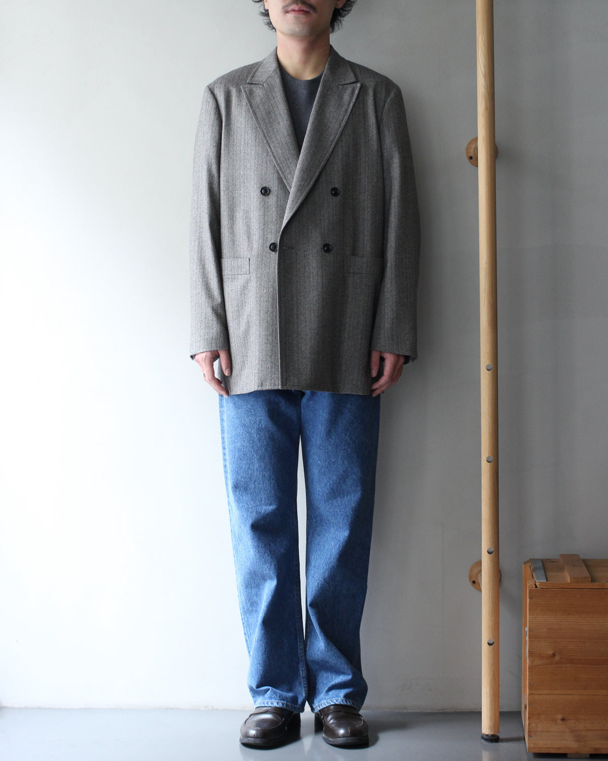 ULTERIOR/W/S HERRINGBONE STRIPE DB JKT "TAUPE GREY"