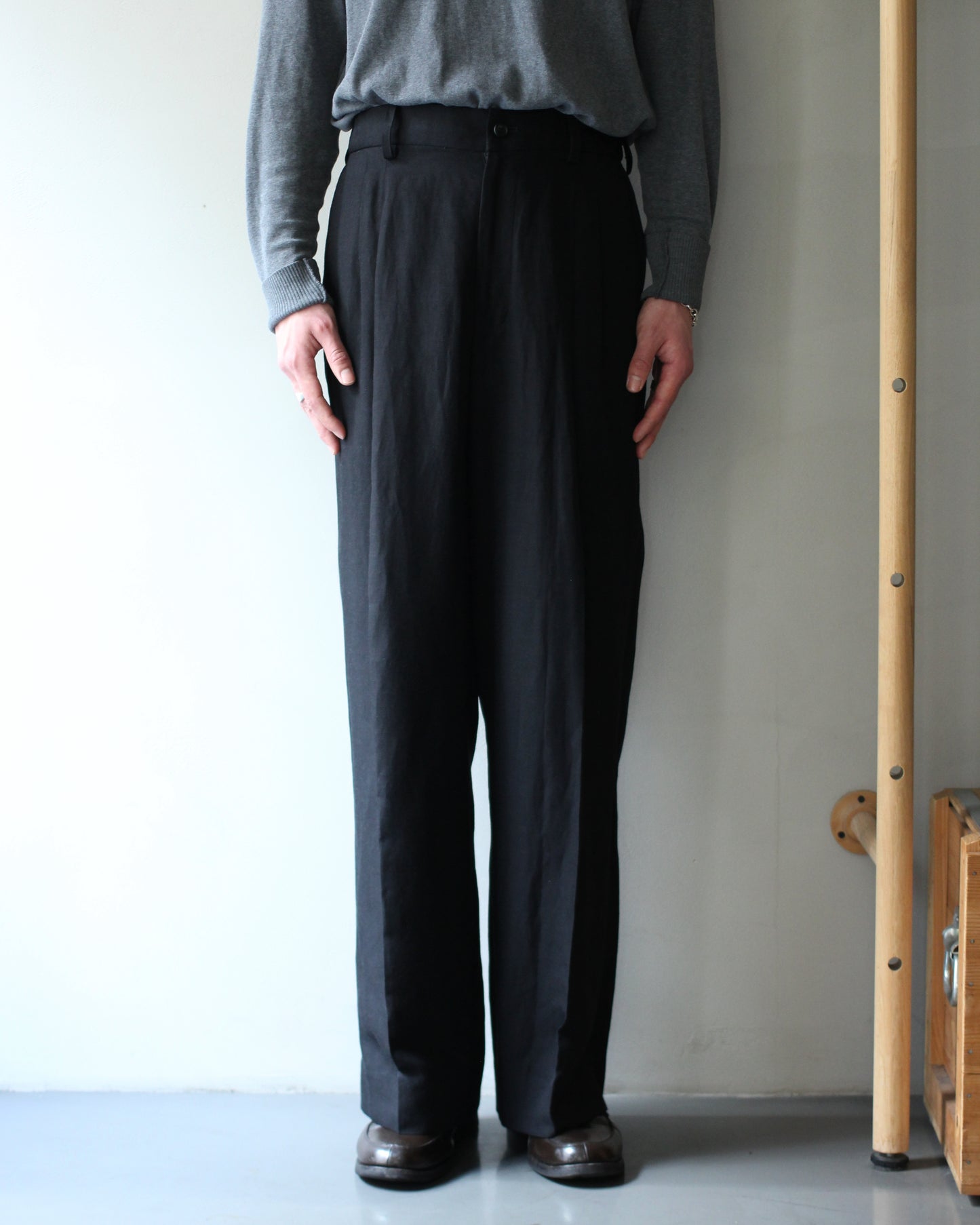 ssstein/VIS/LI/RA TWILL EASY LONG WIDE TROUSERS "BLACK"