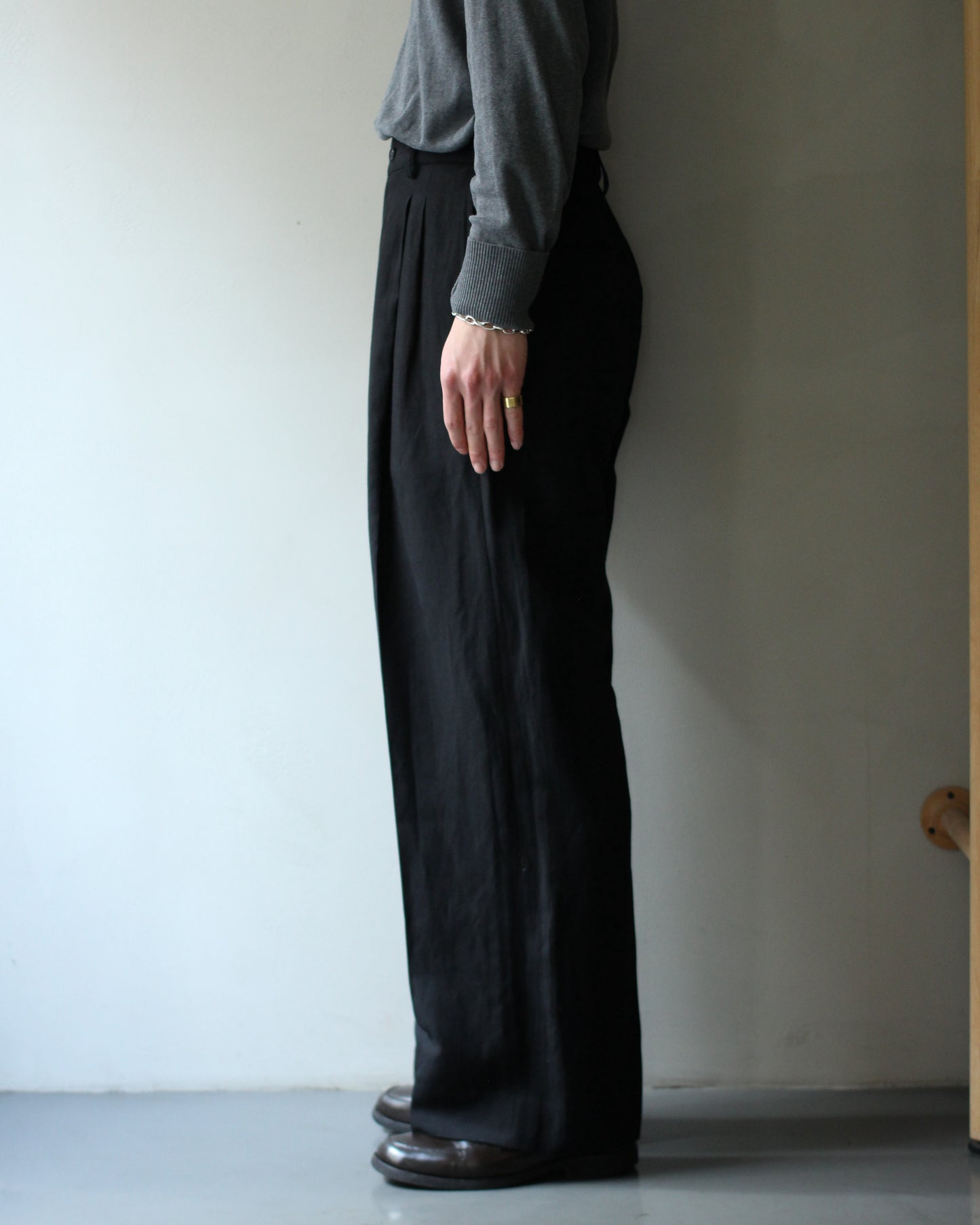 ssstein/VIS/LI/RA TWILL EASY LONG WIDE TROUSERS "BLACK"