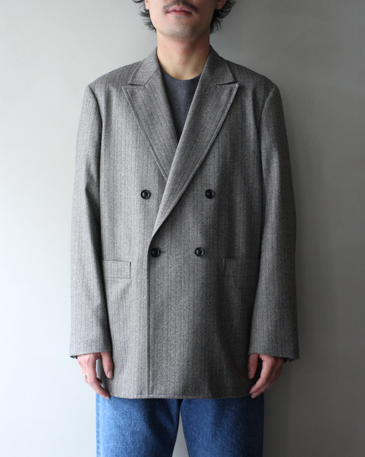 ULTERIOR/W/S HERRINGBONE STRIPE DB JKT "TAUPE GREY"