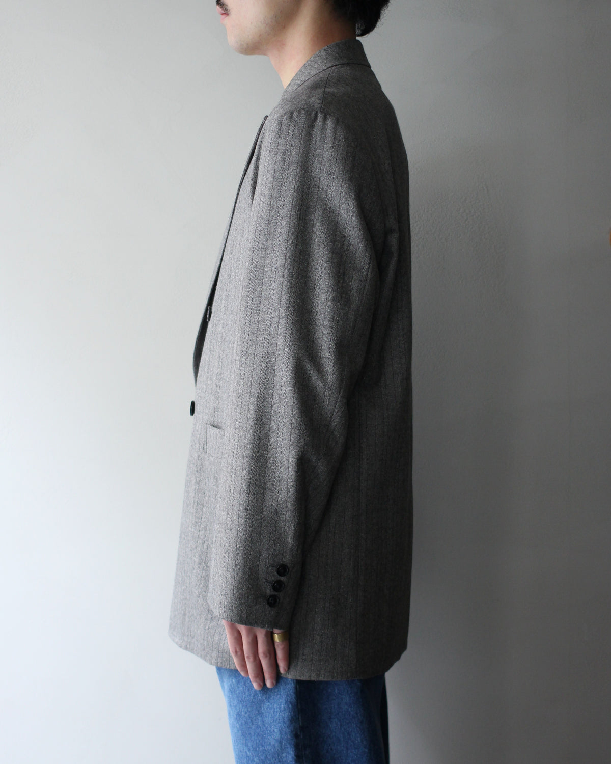 ULTERIOR/W/S HERRINGBONE STRIPE DB JKT "TAUPE GREY"