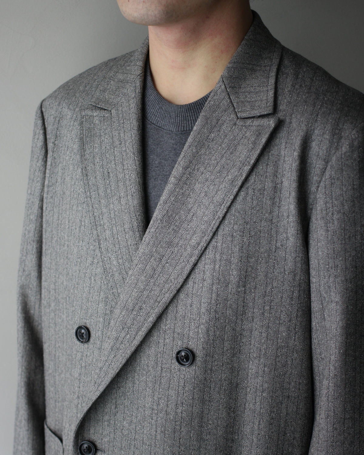 ULTERIOR/W/S HERRINGBONE STRIPE DB JKT "TAUPE GREY"