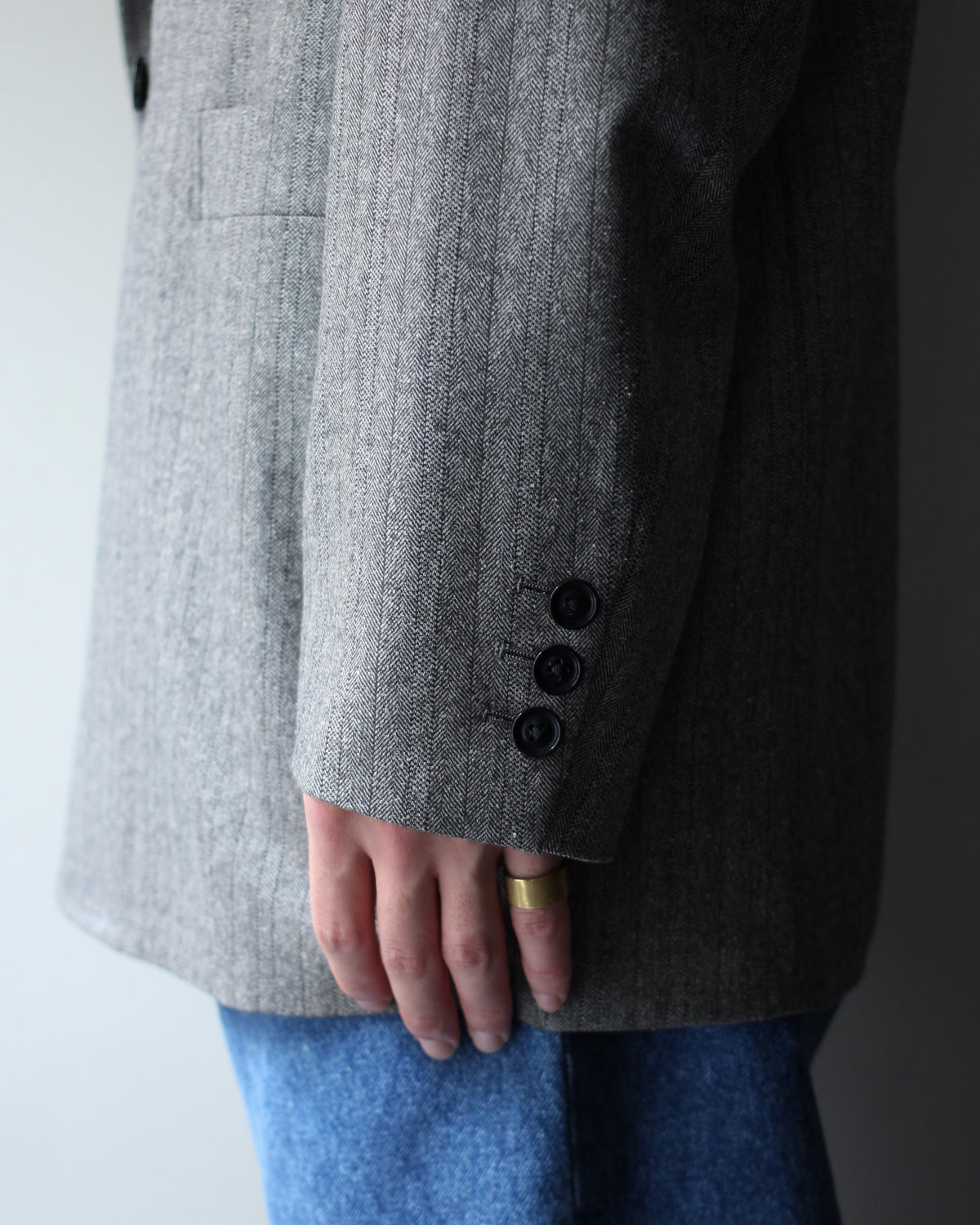 ULTERIOR/W/S HERRINGBONE STRIPE DB JKT "TAUPE GREY"
