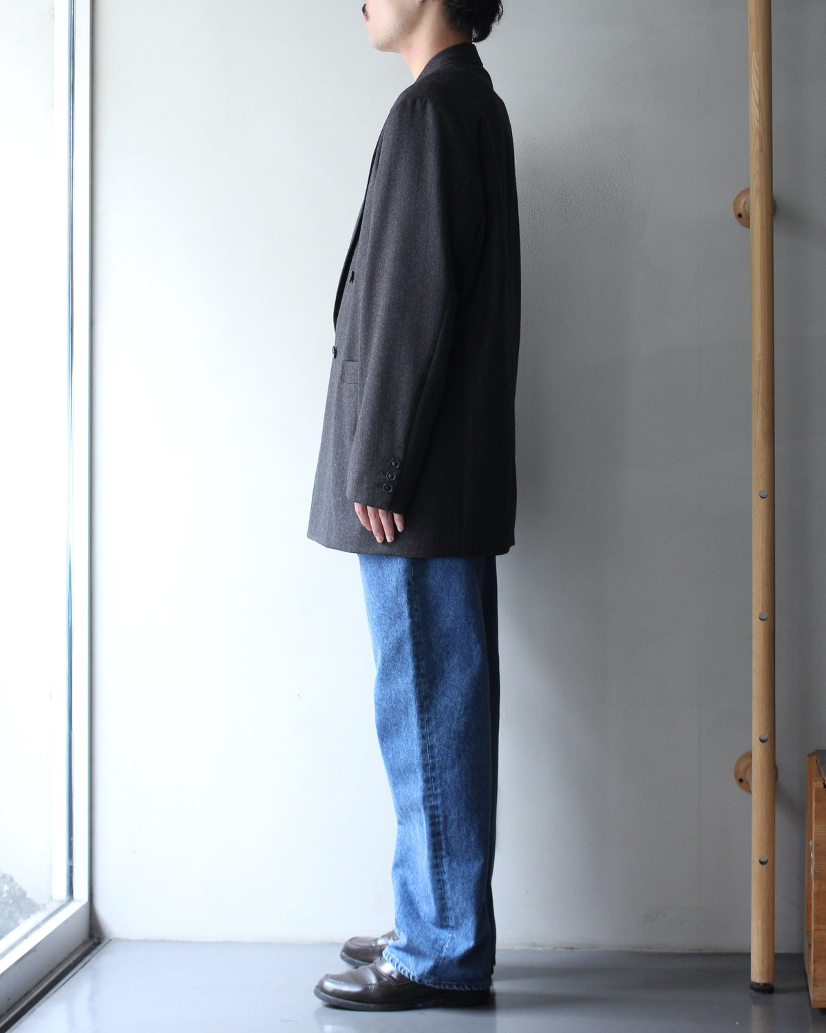 ULTERIOR/MELANGE BARATHEA STRIPE DB JKT "CHARCOAL BROWN"