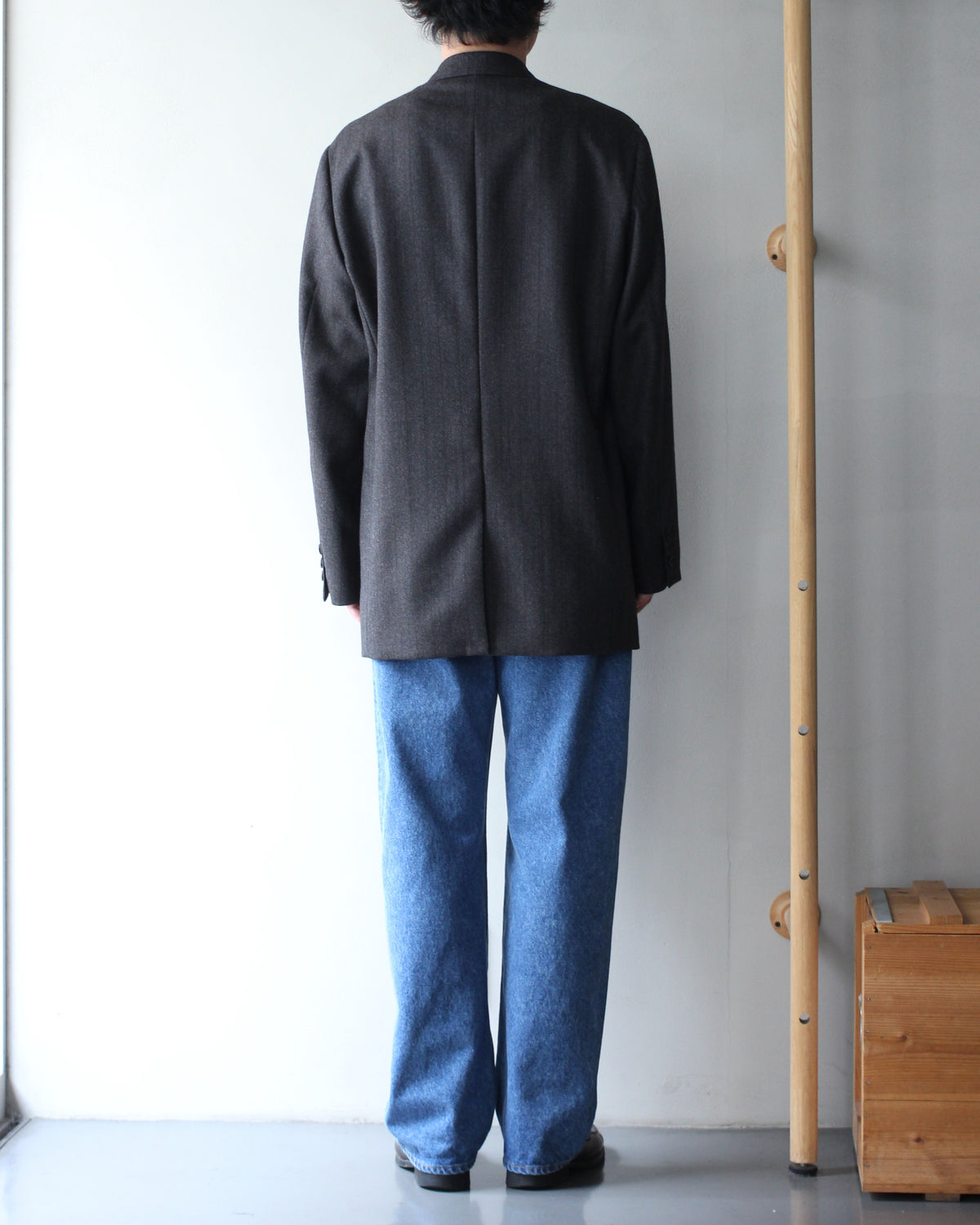 ULTERIOR/MELANGE BARATHEA STRIPE DB JKT "CHARCOAL BROWN"