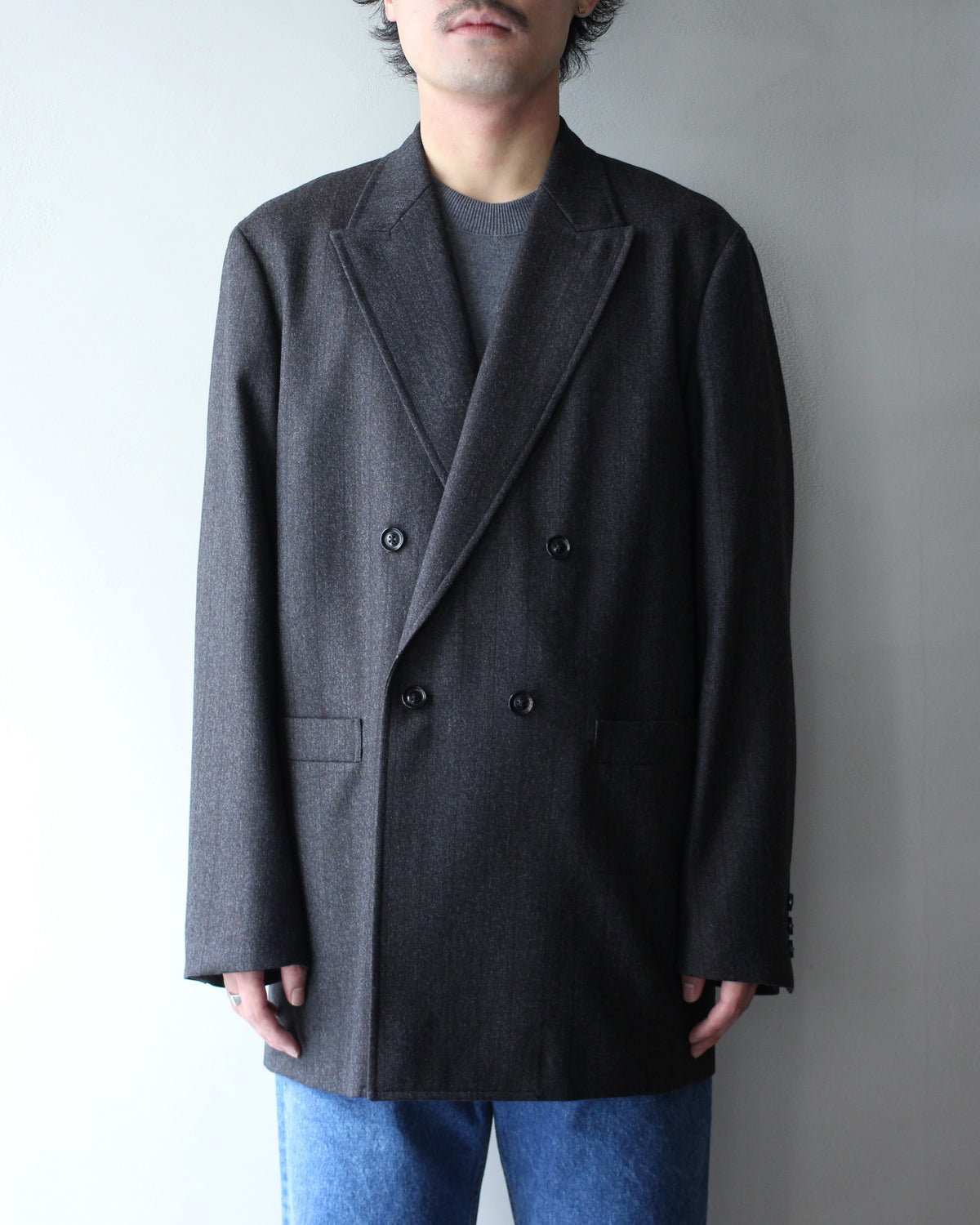 ULTERIOR/MELANGE BARATHEA STRIPE DB JKT "CHARCOAL BROWN"