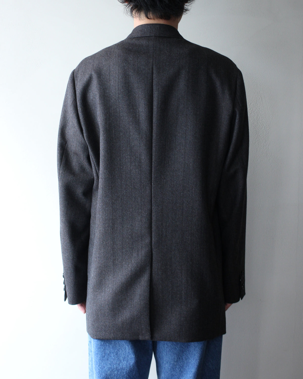 ULTERIOR/MELANGE BARATHEA STRIPE DB JKT "CHARCOAL BROWN"