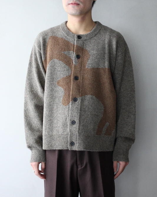 MATSUFUJI/Wool Cardigan Caribou Knit "BEIGE × BROWN"