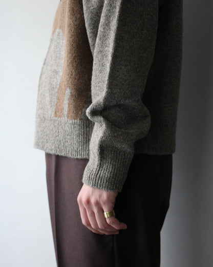 MATSUFUJI/Wool Cardigan Caribou Knit "BEIGE × BROWN"