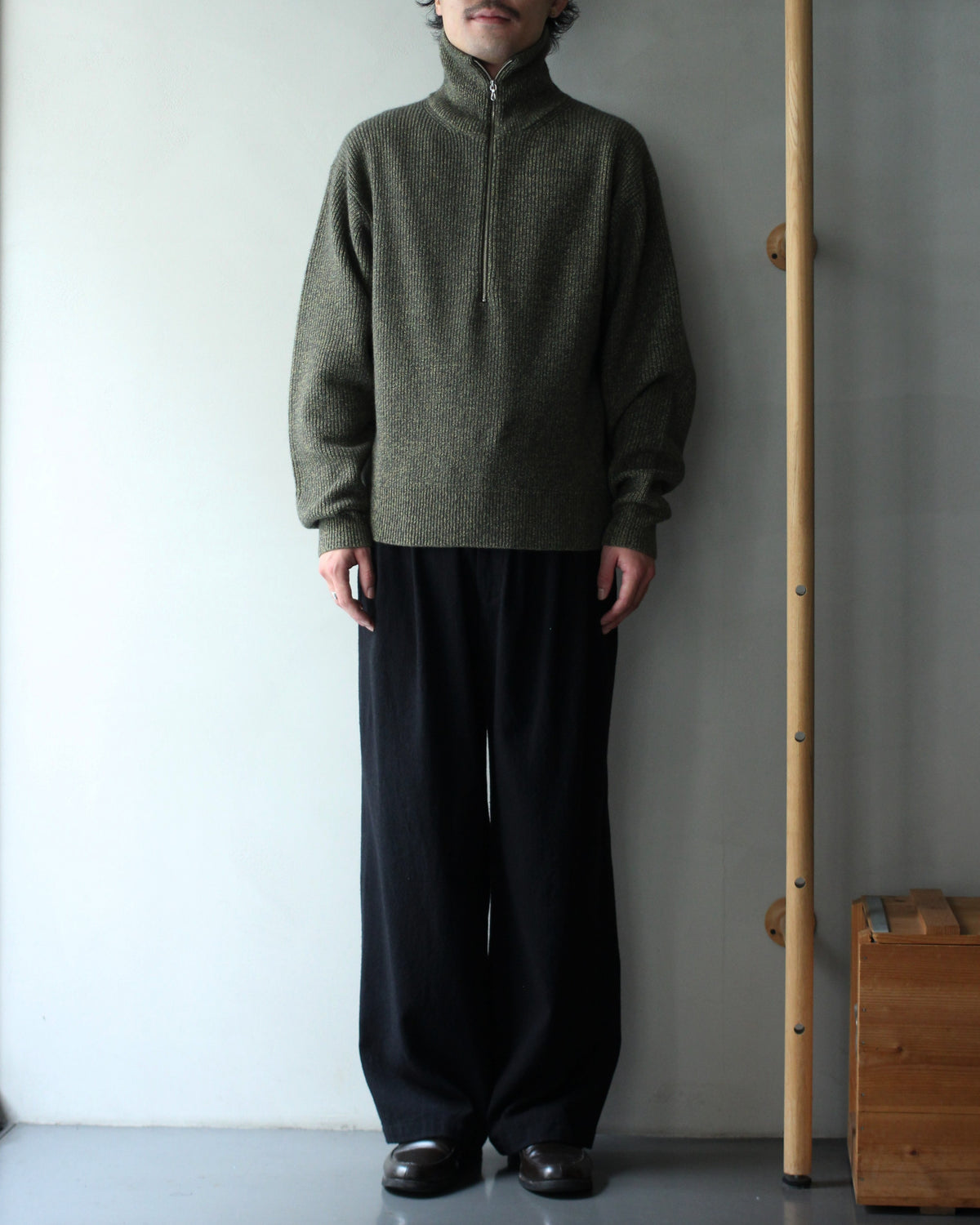 ULTERIOR/W/C MELANGE RIB HALF ZIP KNIT "MOSS"