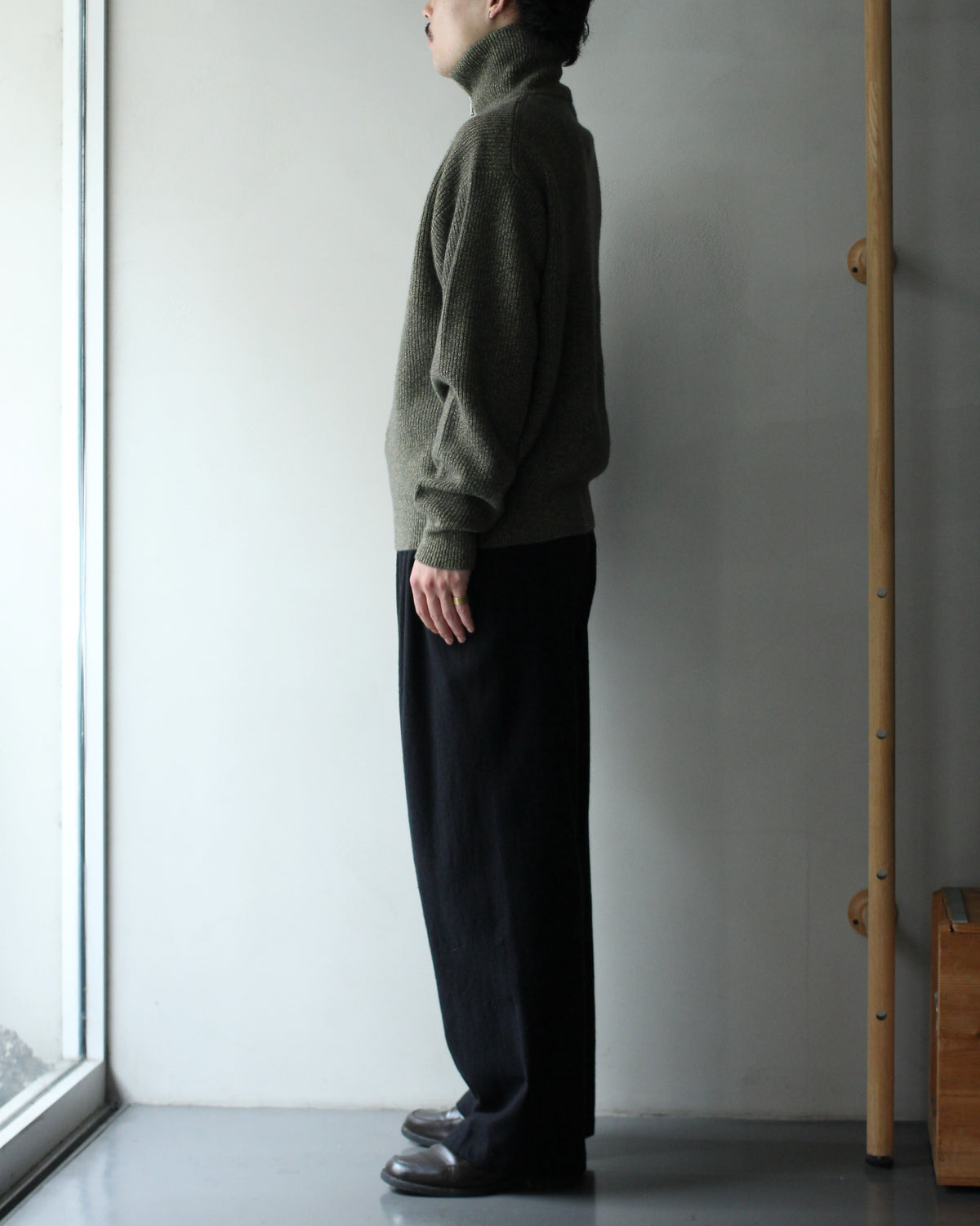 ULTERIOR/W/C MELANGE RIB HALF ZIP KNIT "MOSS"