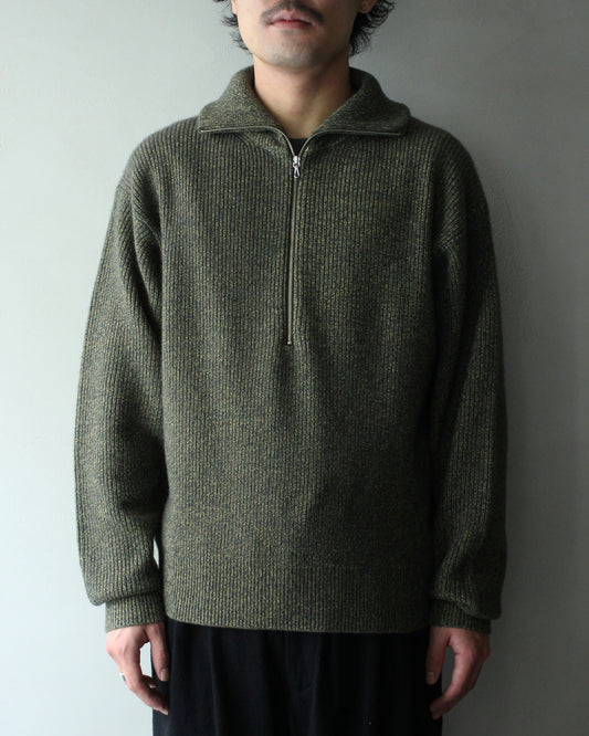 ULTERIOR/W/C MELANGE RIB HALF ZIP KNIT "MOSS"