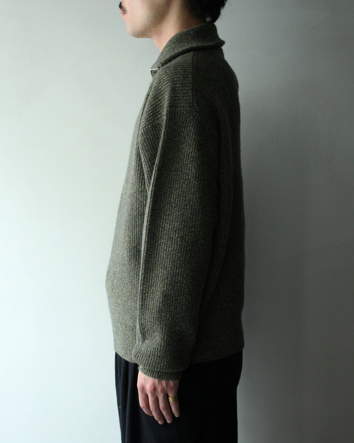 ULTERIOR/W/C MELANGE RIB HALF ZIP KNIT "MOSS"
