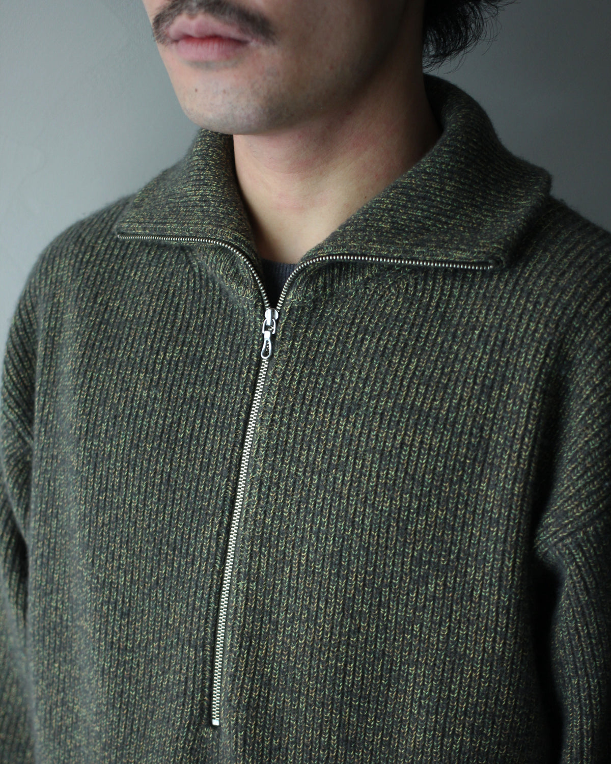 ULTERIOR/W/C MELANGE RIB HALF ZIP KNIT "MOSS"