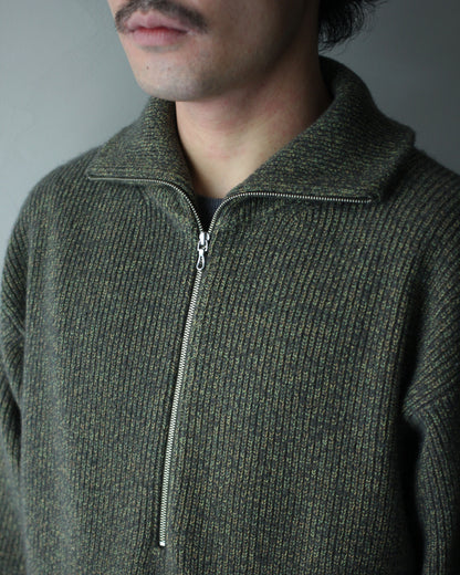 ULTERIOR/W/C MELANGE RIB HALF ZIP KNIT "MOSS"