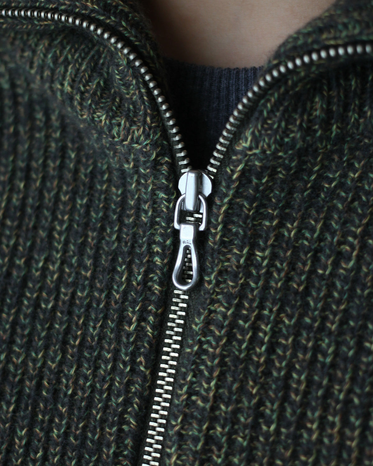 ULTERIOR/W/C MELANGE RIB HALF ZIP KNIT "MOSS"