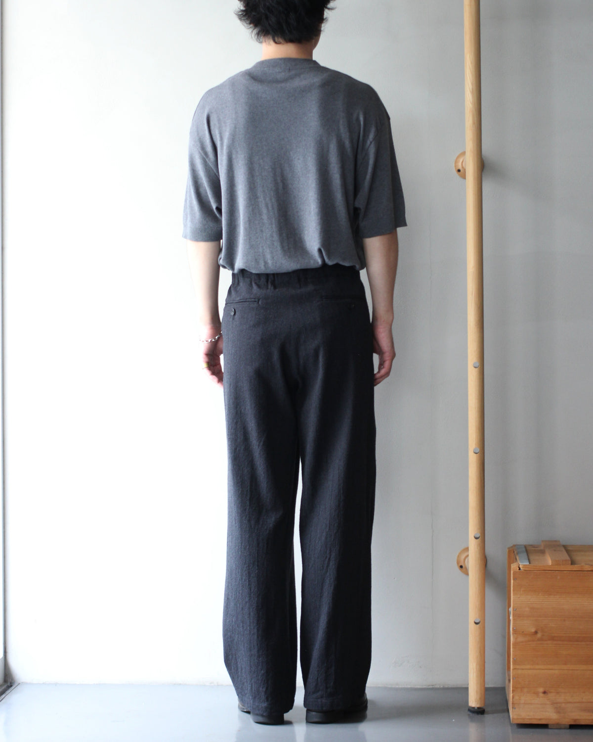 ULTERIOR/WASHED W/S HERRINGBONE DRAWSTRING WIDE PANTS "CHARCOAL"