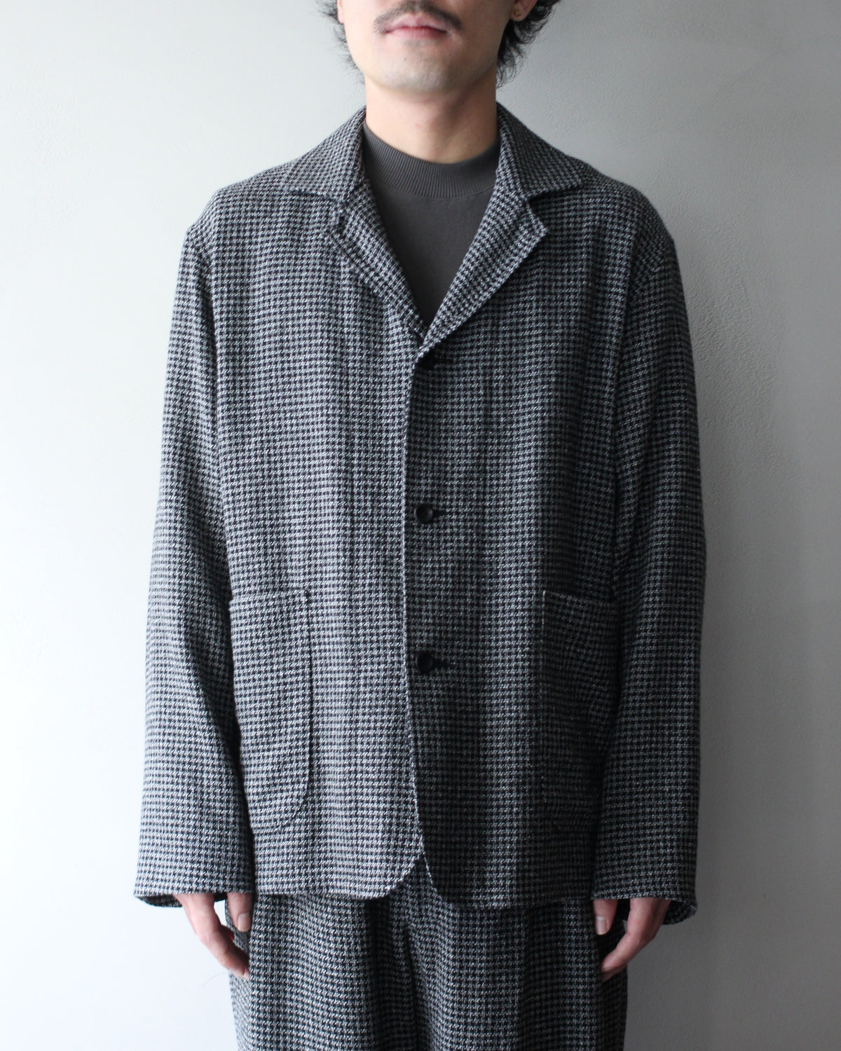 ULTERIOR/WASHED WOOL SILK CHECK JKT "BLACK"