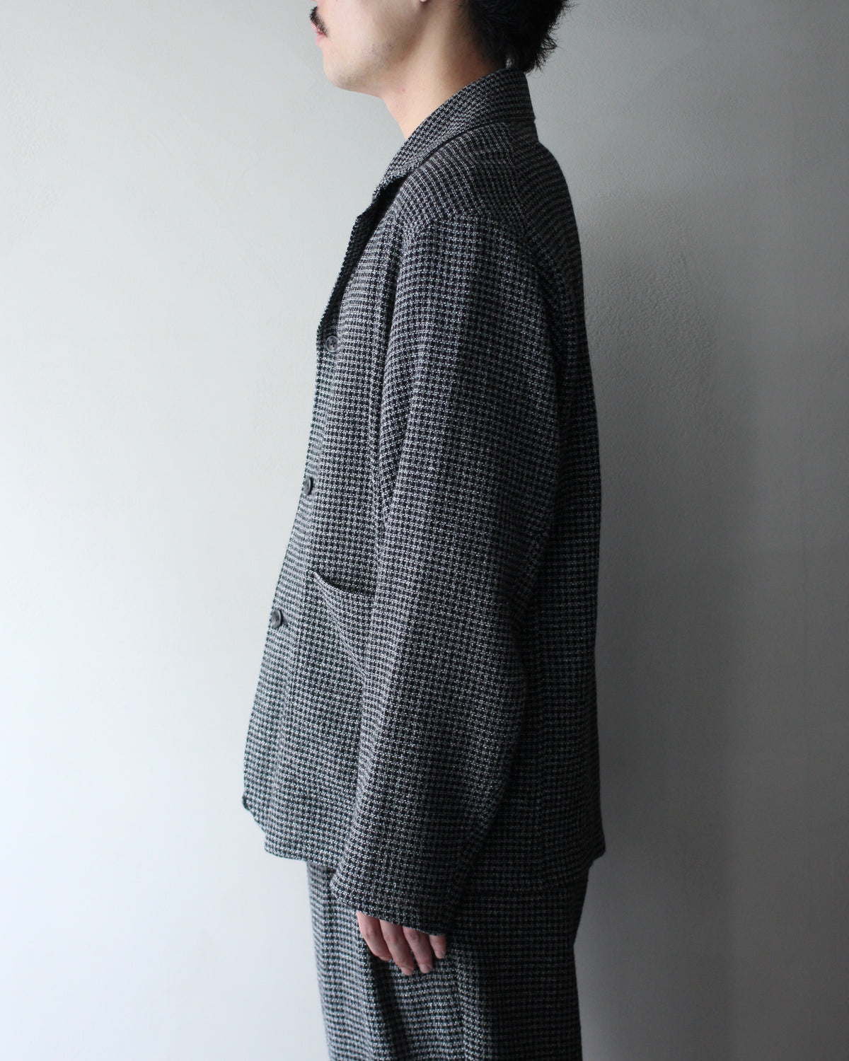ULTERIOR/WASHED WOOL SILK CHECK JKT "BLACK"