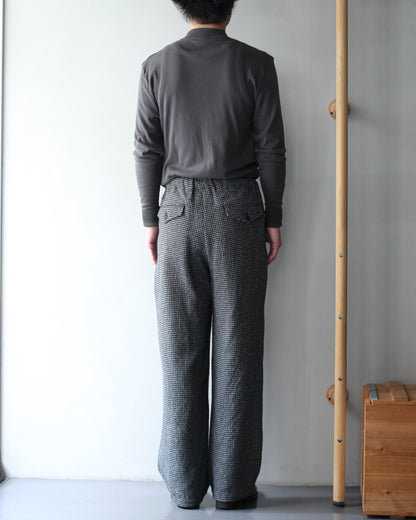 ULTERIOR/WOOL SILK CHECK DRAWSTRING PANTS "BLACK"