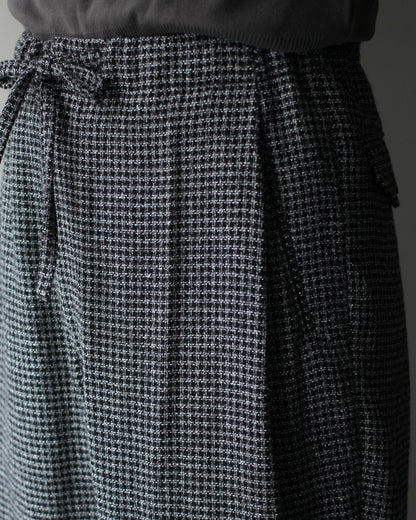 ULTERIOR/WOOL SILK CHECK DRAWSTRING PANTS "BLACK"