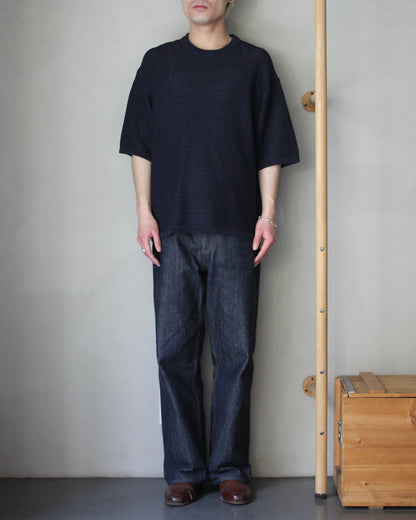 ULTERIOR/L/C TUCK STITCH KNIT TEE "MIX NAVY"