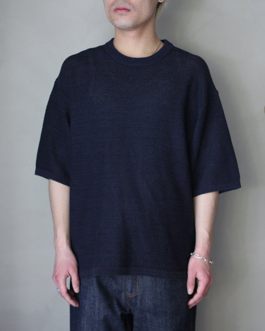 ULTERIOR/L/C TUCK STITCH KNIT TEE "MIX NAVY"