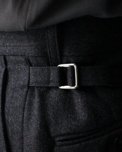 ULTERIOR/MELANGE BARATHEA STRIPE TUCKED TROUSERS "CHARCOAL BROWN"