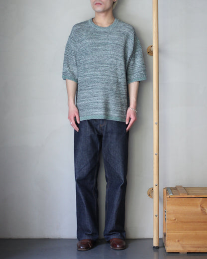 ULTERIOR/L/C TUCK STITCH KNIT TEE "MELANGE GREEN"
