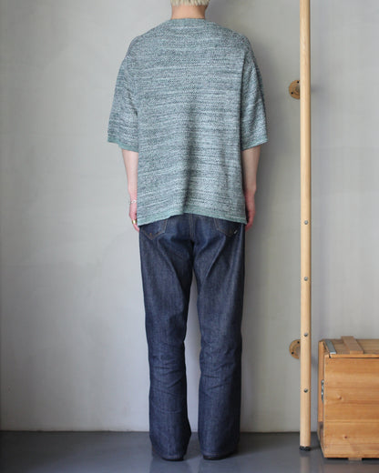 ULTERIOR/L/C TUCK STITCH KNIT TEE "MELANGE GREEN"