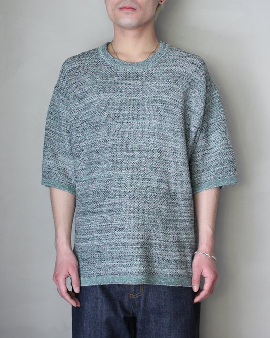 ULTERIOR/L/C TUCK STITCH KNIT TEE "MELANGE GREEN"