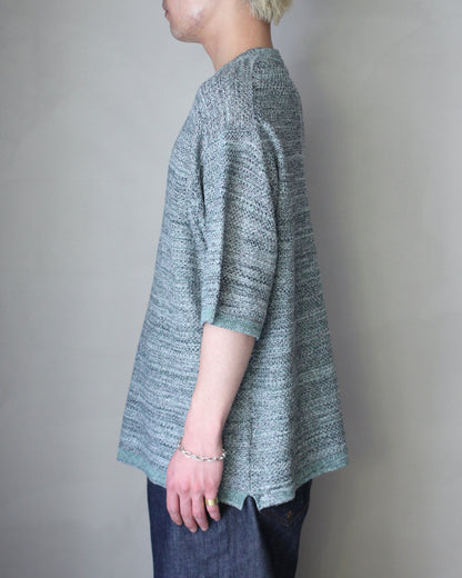 ULTERIOR/L/C TUCK STITCH KNIT TEE "MELANGE GREEN"