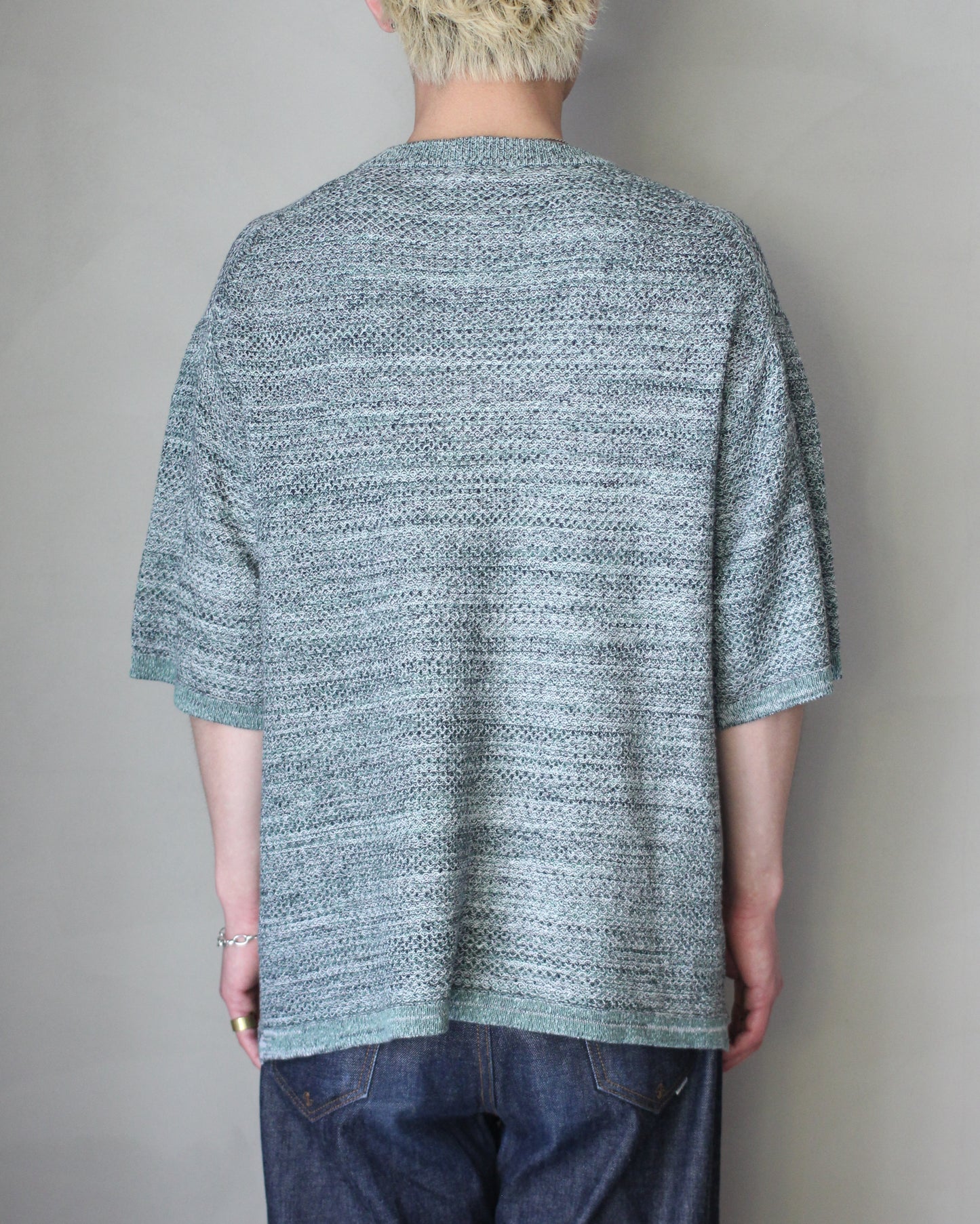 ULTERIOR/L/C TUCK STITCH KNIT TEE "MELANGE GREEN"